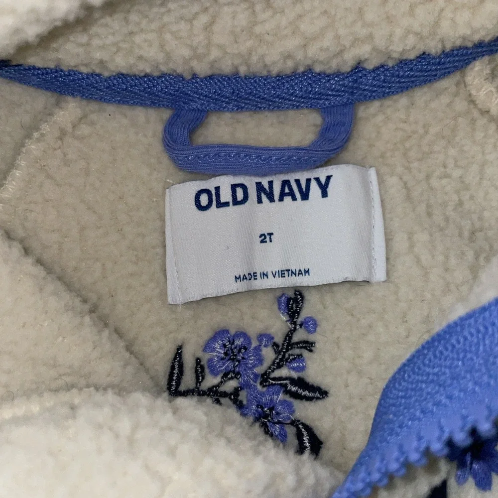 Girls Old Navy Quarter Zip Fleece Sweatshirt Size 2T Embroidered Purple Flowers